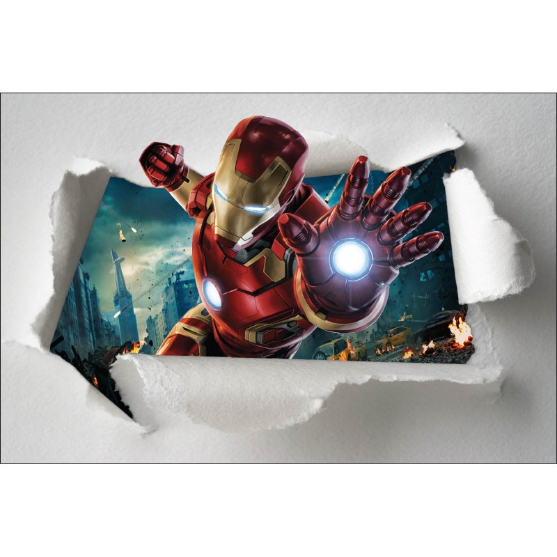 Stickers enfant papier déchiré Iron Man Avengers réf 7648 - Stickers Muraux  Enfant