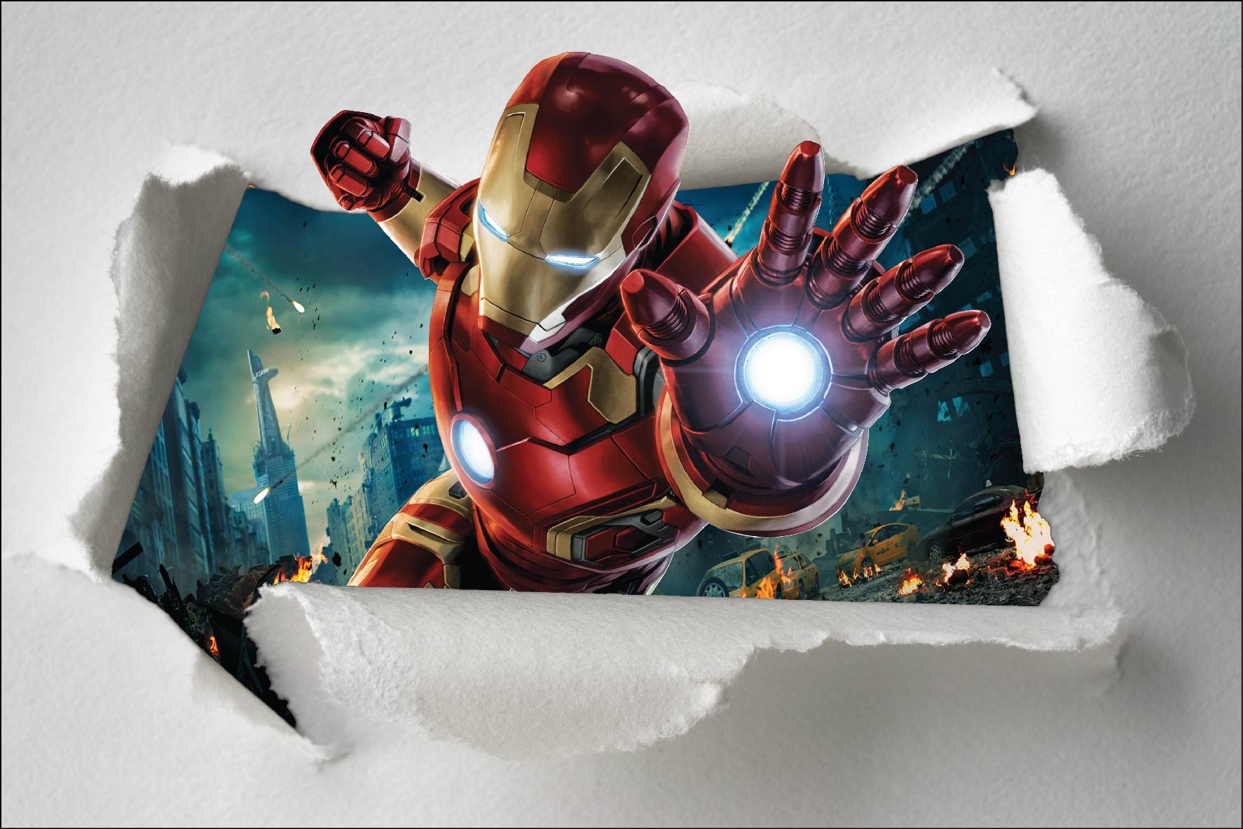 Stickers enfant papier déchiré Iron Man Avengers réf 7648 - Stickers Muraux  Enfant