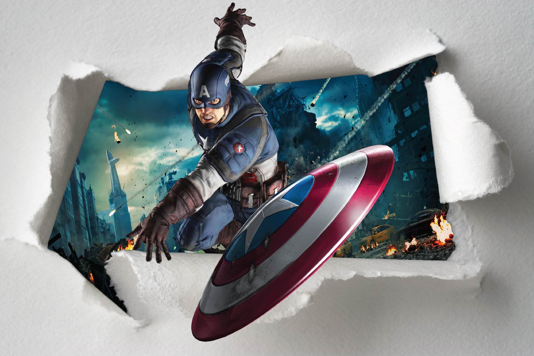 Stickers enfant papier déchiré Captain América Avengers réf 7649