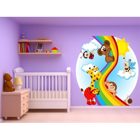 Aquarelle Arc En Ciel Garderie pour bébés Sticker Muraux WS-51232