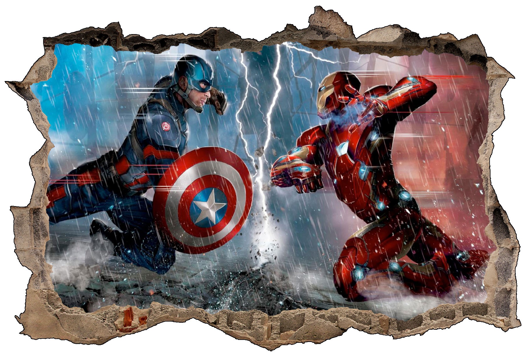 Stickers trompe l'oeil Captain américa VS Iron Man réf 23257 23257 