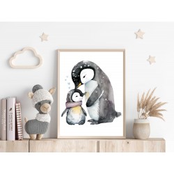Affiche poster Bébé Enfant - Maman enfant Pingouin