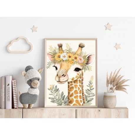 Affiche poster Bébé Enfant Girafe Fleurs