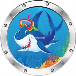 Sticker hublot enfant trompe l'oeil Requin 032