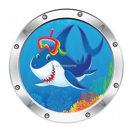 Sticker hublot enfant trompe l'oeil Requin 032
