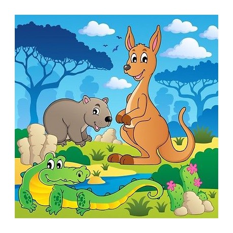 Papier peint enfant géant Kangourou Crocodile 3681