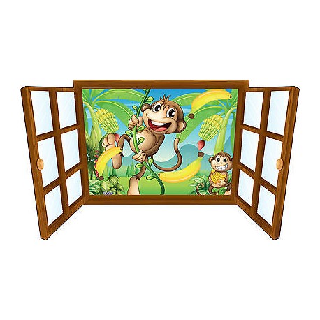 Sticker enfant fenêtre singes et bananes réf 3926
