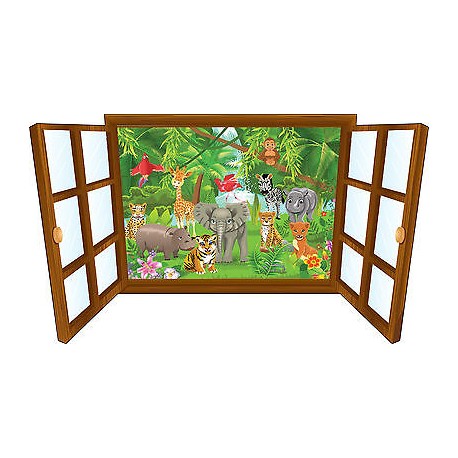 Sticker enfant fenêtre bébé animaux de la jungle réf 3920