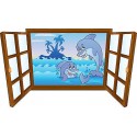 Sticker enfant fenêtre dauphins dans l'eau réf 3907